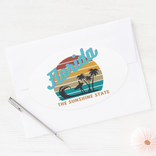 フロリダ州レトロヴィンテージサンセット 楕円形シール (封筒)