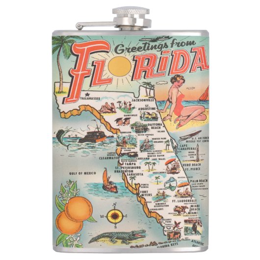 フロリダ州ヴィンテージ観光客図 フラスク (正面)