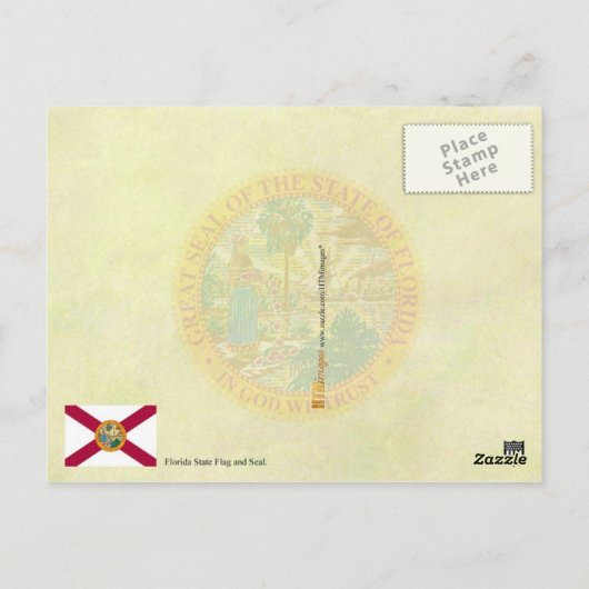 フロリダ州旗とシール ポストカード (裏面)