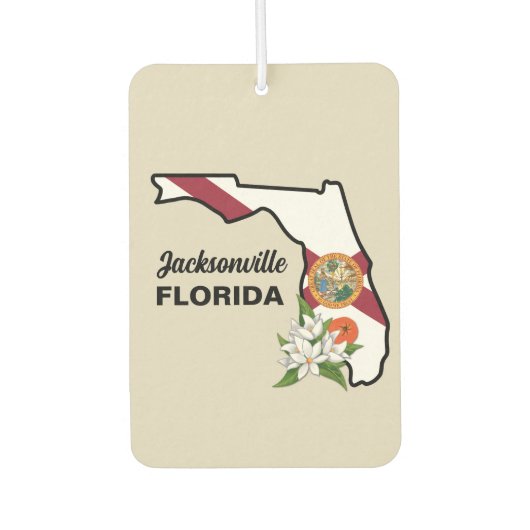 フロリダ州旗とフラワーオレンジの花 カーエアーフレッシュナー (正面)