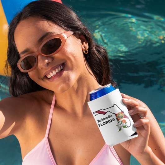 フロリダ州旗と花カスタムのクール 缶クーラー