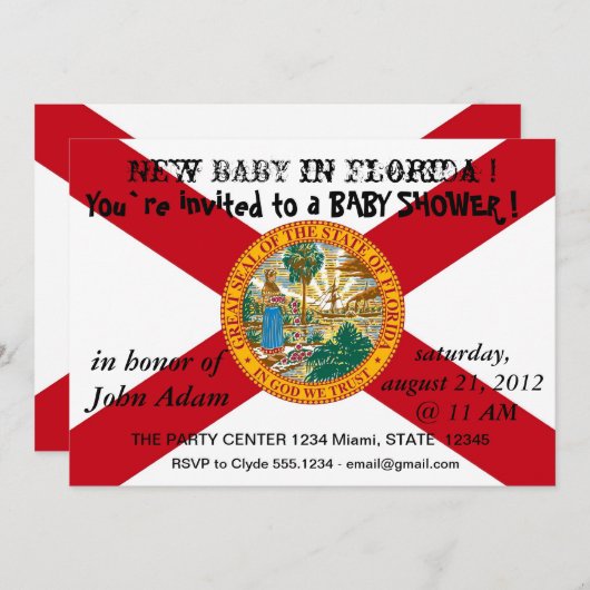 フロリダ州旗と赤ちゃんシャワー招待状 招待状 (正面/裏面)