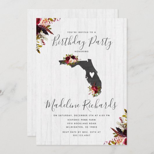 フロリダ州素朴誕生日パーティーへの招待 招待状 (正面/裏面)