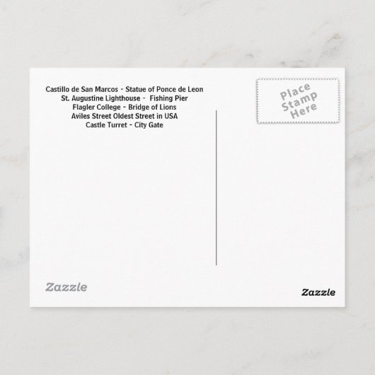 フロリダ州聖アウグスティヌスの歴史像 ポストカード (裏面)