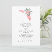 フロリダ州.ピンクエレガントの花。水彩フローラル 招待状 (スタンド正面)