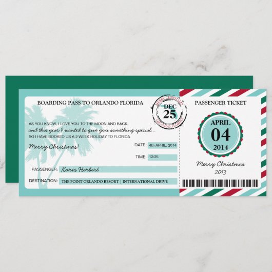 フロリダ搭乗券 招待状 (正面/裏面)