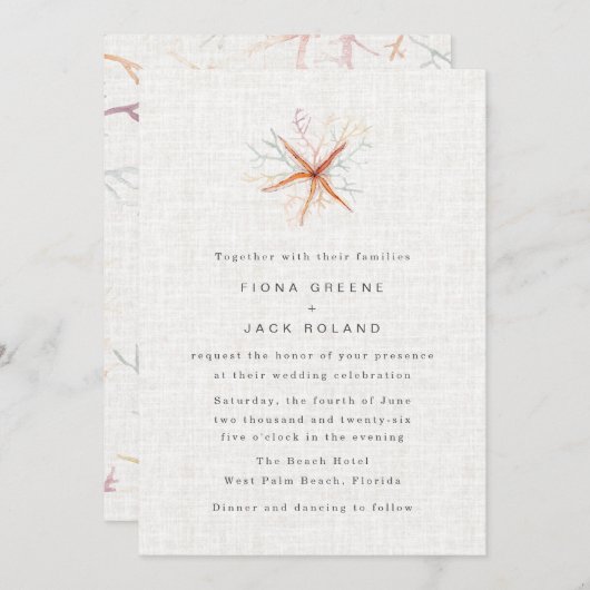 フロリダ沿岸ビーチウォーター結婚カラー 招待状 (正面/裏面)