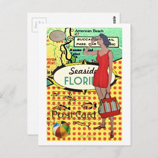 フロリダ海辺の入浴美しいレトロな水着 ポストカード (正面/裏面)