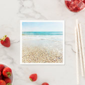 フロリダ熱帯ビーチ砂海波海シェル スタンダードカクテルナプキン (インサイチュ)