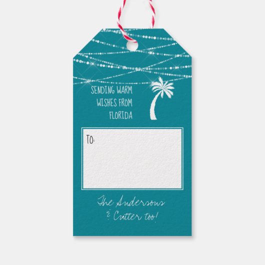 フロリダ熱帯暖かい願い2面写真 |ティール(緑がかった色) ギフトタグ (裏面)