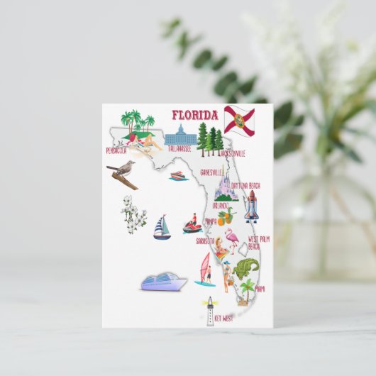 フロリダ観光客のランドマーク付き地図 ポストカード (スタンド正面)