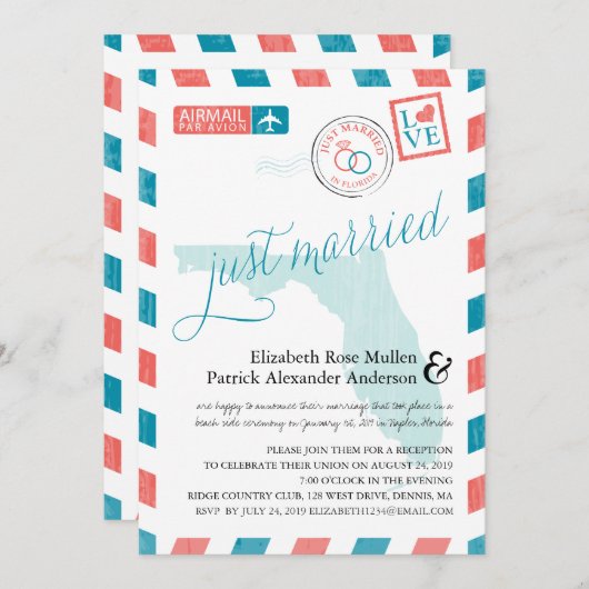 フロリダ アンティーク 航空郵便 結婚しました 披露宴 招待状 (正面/裏面)