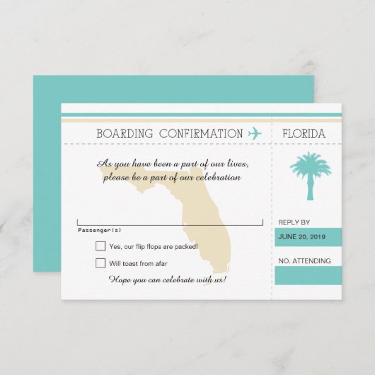 フロリダ オーシャンブルー&クリームの出発案内 出席確認カード 出欠カード (正面/裏面)
