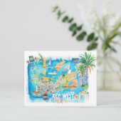 フロリダ キーウェスト イラスト旅行地図（道路付き） ポストカード (スタンド正面)