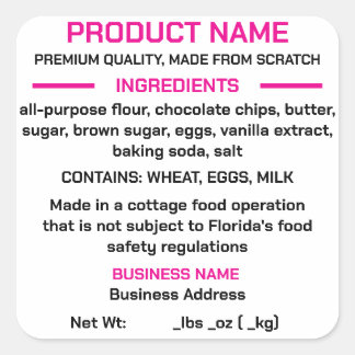 フロリダ コテージ食品法ラベル/ステッカー 四角 スクエアシール