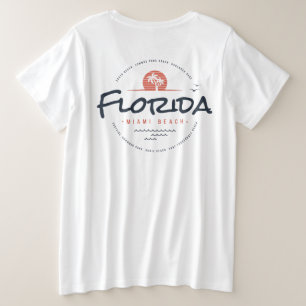フロリダ マイアミビーチ レトロ サンセット ヤシの木 トロピカル プラスサイズTシャツ