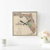 フロリダ(1870年)のヴィンテージの地図 スクエア壁時計 (ホーム)