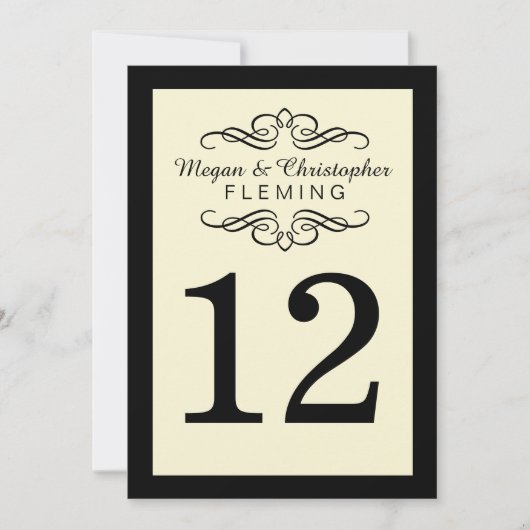 フロリッシュ アイボリー & ブラック ナンバー12 テーブル カード (正面)