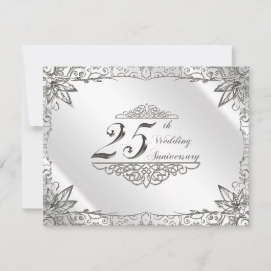 フロリッシュ シルバー 25周年 結婚式招待状 招待状 (正面)