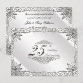 フロリッシュ シルバー 25周年 結婚記念日 招待状 (正面/裏面)