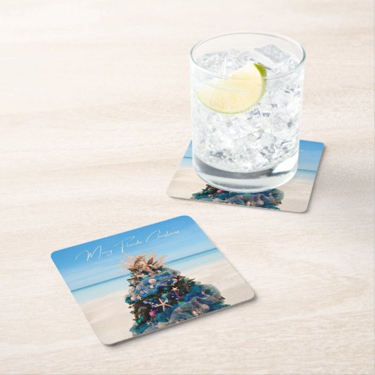 フロリメリーダクリスマストロピカルビーチホリデーツリー スクエアペーパーコースター (インサイチュ)