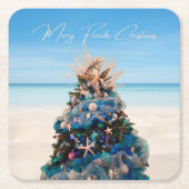 フロリメリーダクリスマストロピカルビーチホリデーツリー スクエアペーパーコースター (正面)