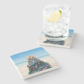 フロリメリーダクリスマストロピカルビーチホリデーツリー ストーンコースター (横)