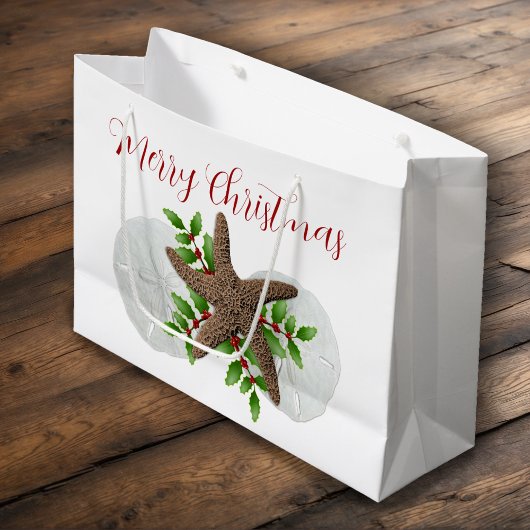 フロリメリーダクリスマスヒトデ砂ドル ラージペーパーバッグ