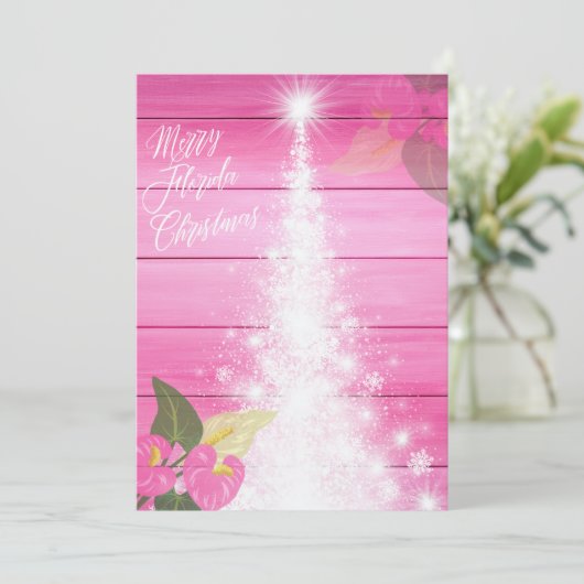 フロリメリーダクリスマスピンクのハイビスカスホワイトツリー シーズンカード (スタンド正面)
