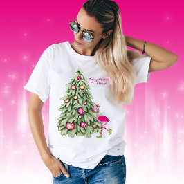 フロリメリーダクリスマスピンクフラミンゴパステルツリー Tシャツ