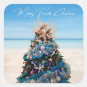 フロリメリーダクリスマス熱帯ビーチと木 スクエアシール (正面)