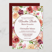 フロレスロジャヌエストラボダエレガントススペインのズ 招待状 (正面/裏面)