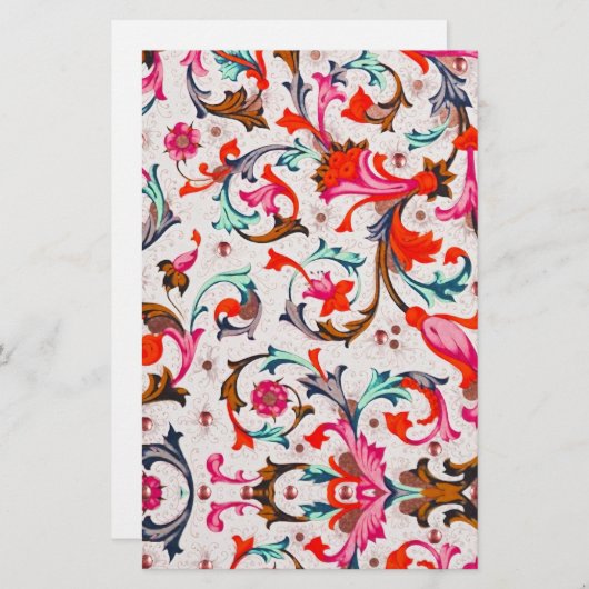 フロレンティア ルネサンス 赤 花の渦巻き, 花 便箋 (正面/裏面)