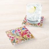 フロレンファンシーチンデザイン水の色葉の ガラスコースター (アングル)