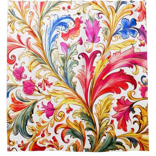 フロレンファンシーチンデザイン水の色葉の シャワーカーテン (正面)