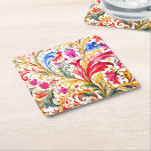 フロレンファンシーチンデザイン水の色葉の スクエアペーパーコースター (アングル)