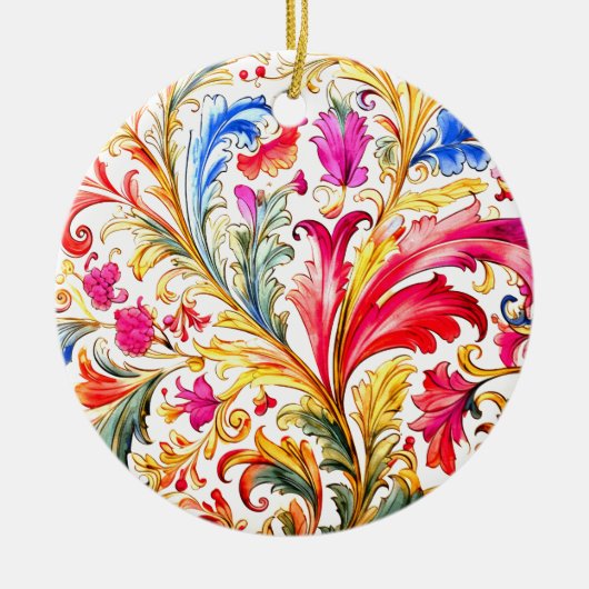 フロレンファンシーチンデザイン水の色葉の セラミックオーナメント (正面)