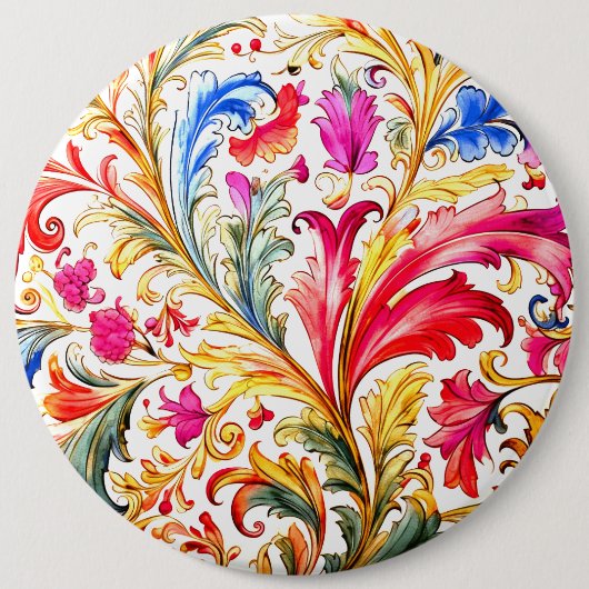 フロレンファンシーチンデザイン水の色葉の 缶バッジ (正面)