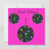 フロロピンクのディスコボールSWEET SIXTEENパーティー 招待状 (正面)