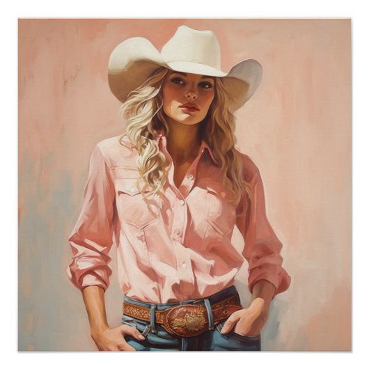 フロンティア寓話：女性のカーボーイウォールアート ポスター (正面)