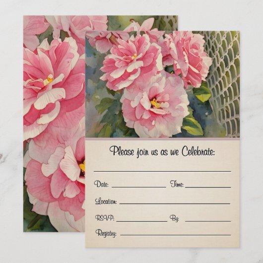 フロントとバックにきれいなピンクのバラの招待状 招待状 (正面/裏面)