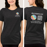 フロントカスタムバック印刷ロゴおよびQRコードビジネス トライブレンドＴシャツ<br><div class="desc">ビジネスのプロモカスタムーションや従業員のユニフォーム用に独自の会社のロゴをスキャン可能な広告Tシャツを作成する。ジェネレータを使用して独自のQRコードを作成するには、単にウェブサイトのURLをテンプレートに入力する。すべての用語はパーソナシンプルライズまたは削除する場合の用語である。色、フォント、ロゴの透明度もZazzleデザインツールで変更する簡単である。名前、Webサイト、ソーシャルメディアページ、スローガン、電話番号など、任意の文字を含める。スキャン可能なコードは、クライアントがWebサイトをオンラインで検索し、インターネットマーケティングに接続するための簡単を作成する。クリーンな基本的な木炭グレーヘザーデザインは、QRコーカスタムド、あなたのロゴとホワイトミニマルモダンリストタイポグラフィを生成した。マーケティングのゴールに合わせて少量とバルクの両方で利用可能企業の、これらのブランドのシャツは会議とトレードショーの景品スワッグまたは単にスタッフとクルーのティーとして適していスタイリッシュる。汎用性の高いレイアウトは、起業家や大企業の簡単が会社のブランディングにプロフェッショナルスタイルをエレガント提示する。</div>