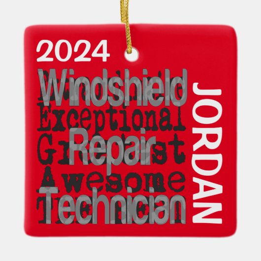 フロントガラスの修理技術者の並外れたカスタム セラミックオーナメント (正面)