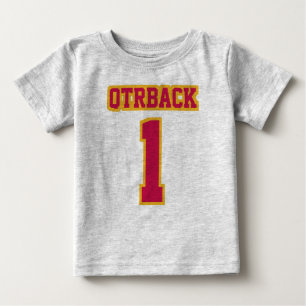 フロントグレークリムゾン金ゴールドクルーネックサッカーの衣装 ベビーTシャツ