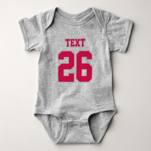 フロントグレー白クリムゾンクルーネックサッカーの衣装 ベビーボディスーツ (正面)