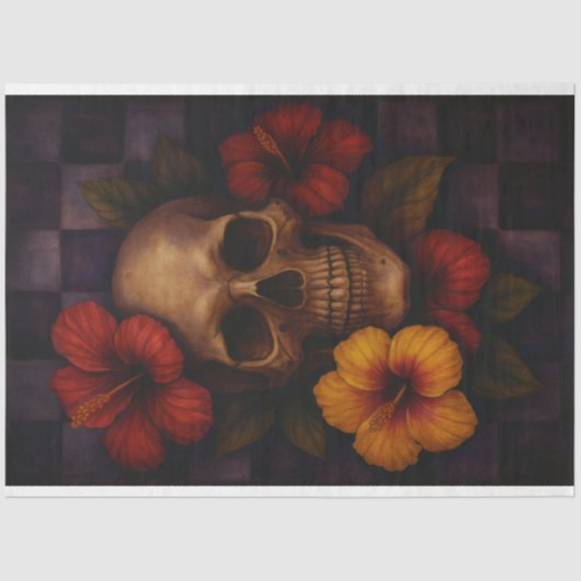 フロントスカルとハイビスカスデクページ紙 薄葉紙 (正面)