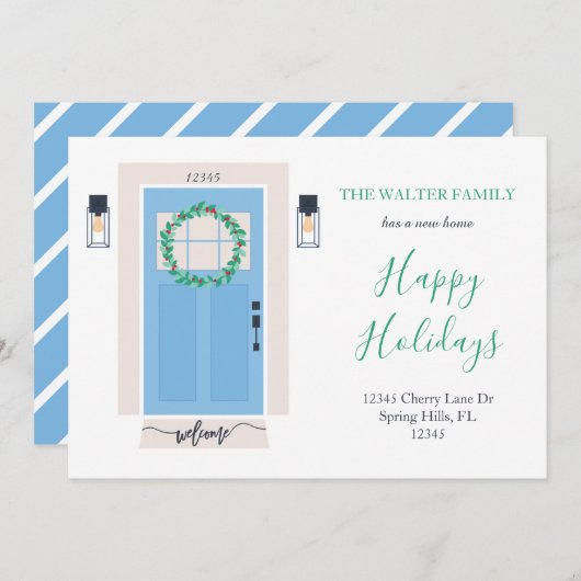 フロントドアの動くアナウンス青 案内状 (正面/裏面)