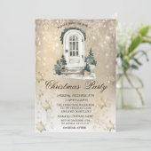 フロントドアパインツリースノーフレーク金ゴールドパーティー 招待状 (スタンド正面)