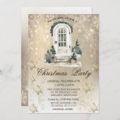 フロントドアパインツリースノーフレーク金ゴールドパーティー 招待状 (正面/裏面)