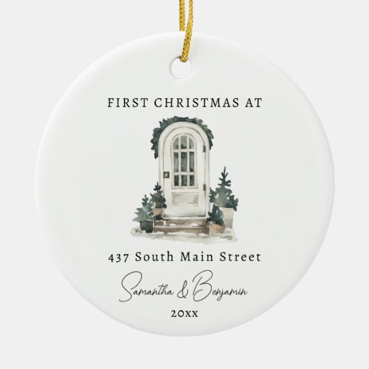 フロントドア新しいホームクリスマスオーナメントギフト セラミックオーナメント (正面)